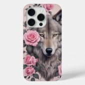 Elégant Wolf et Rose iPhone 15 Pro Coque (Verso)