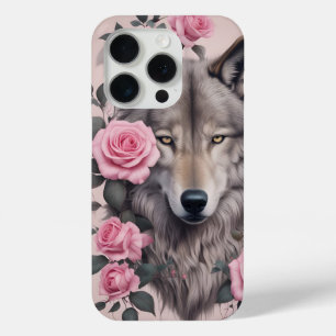 Elégant Wolf et Rose iPhone 15 Pro Coque