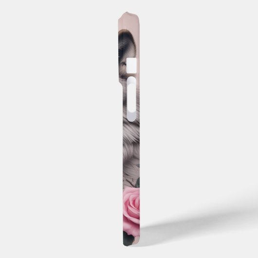 Elégant Wolf et Rose iPhone 15 Pro Coque (Verso / Gauche)
