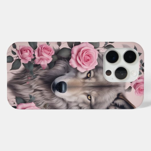 Elégant Wolf et Rose iPhone 15 Pro Coque (Verso (horizontal))