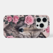 Elégant Wolf et Rose iPhone 15 Pro Coque (Verso Horizontal)