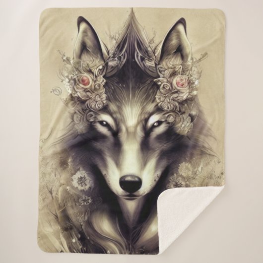 Elegant Wolf Sherpa Blanket Deken (Voorkant)