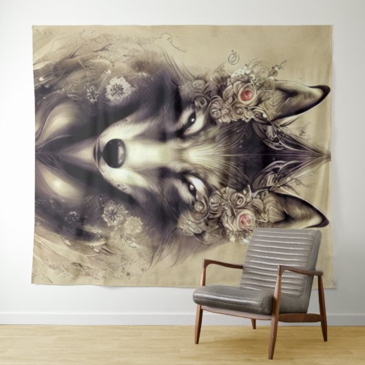 Elegant Wolf Tapestry Wandkleed (In Situ (horizontaal))