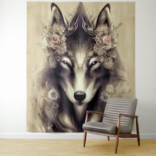 Elegant Wolf Tapestry Wandkleed (In situ)