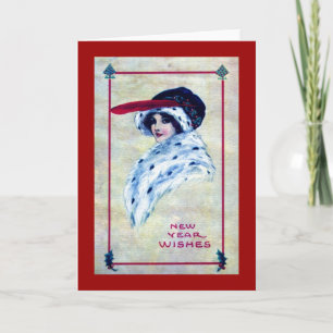 Elegant Woman, nieuwjaarswijken 1915 Feestdagen Kaart