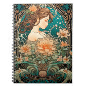 Elegant Woman with Flowing Hair and Soft Flowers Notitieboek (Voorkant)
