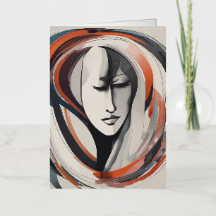Elegant Woman's Face Bruin Blauw Art Abstract Folie Wenskaart
