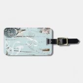 Elegant wood BLue Seashells Beach Wedding Bagagelabel (Voorkant horizontaal)