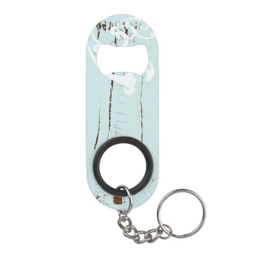 Elegant wood BLue Seashells Beach Wedding Mini Flessenopener (Achterkant)