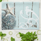 Elegant wood BLue Seashells Beach Wedding Theedoek (Gevouwen)