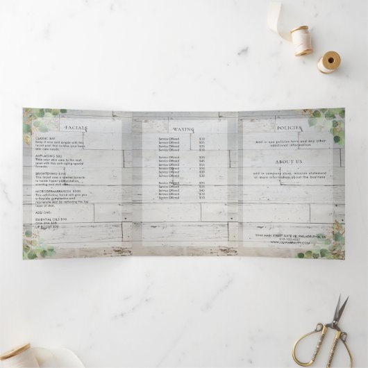 Elegant Wood en Greenery Spa Brochure Drieluik Kaart (Binnen)