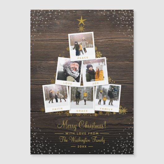 Elegant Wood & Gold Kerstmis Multi Photo Collage (Voorkant)