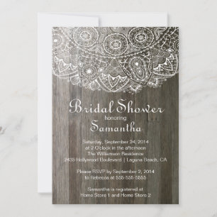 Elegant  Wood Lace Bridal Shower Invitation Kaart