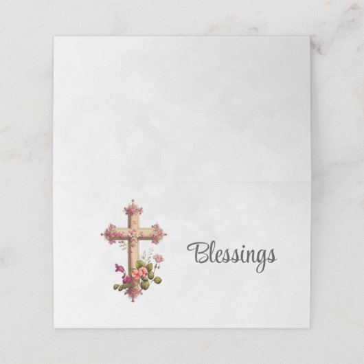 Elegant Wooden Cross met roze bloemen (Buitenkant ongevouwen)