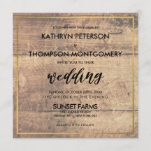 Elegant Wooden Gold Wedding Uitnodiging