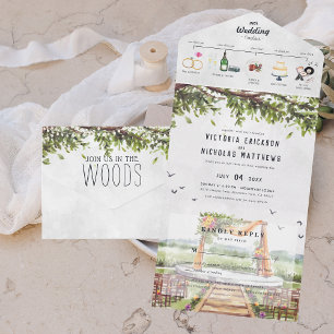 Elegant Woodland Forest   Illustratief huwelijk All In One Uitnodiging