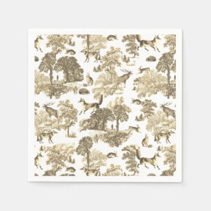 Elegant  Woodland Fox Gold Beige Toile Servet