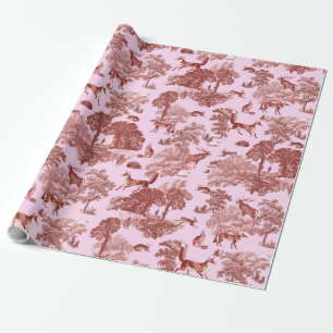 Elegant Woodland Fox Haas Rood Roze Cadeaupapier