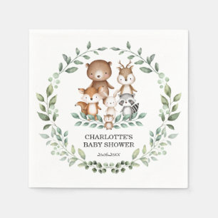 Elegant Woodland Greenery Animal Coed Baby shower Servet
