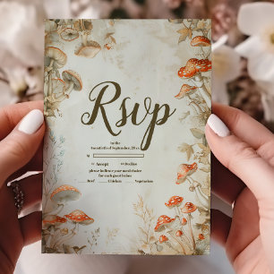 Elegant Woodland Mushroom Fern Wedding RSVP Kaartje