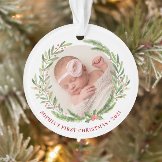 Elegant Wreater First Kerstfoto White Ornament (Boom)
