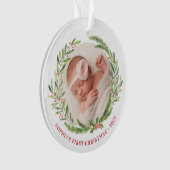Elegant Wreater First Kerstfoto White Ornament (voorkant)