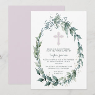 Elegant Wreater Pink Cross Baptisme Kaart