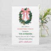 Elegant Wreath & Bow Christmas Party Invitation  (Debout devant)