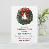 Elegant Wreath Christmas Party Invitation Kaart (Staand voorkant)