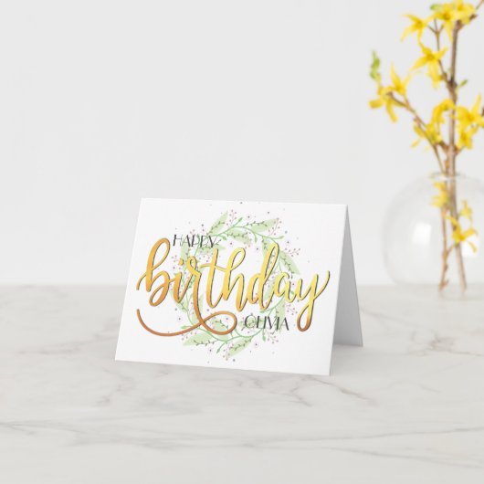 Elegant Wreath Modern Custom Gold Birthday Kaart (Gele Bloem)