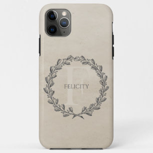 Elegant Wreath Monogram   Beige iPhone 11 Pro Max Hoesje
