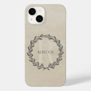 Elegant Wreath Monogram   Beige Case-Mate iPhone 14 Hoesje