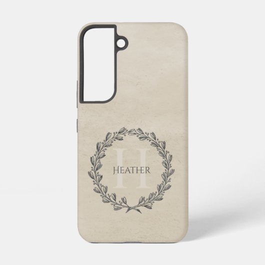 Elegant Wreath Monogram | Beige Samsung Galaxy Hoesje (Achterkant)