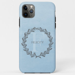 Elegant Wreath Monogram Blauw iPhone 11 Pro Max Hoesje