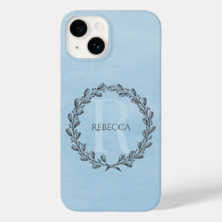 Elegant Wreath Monogram | Blauw Case-Mate iPhone 14 Hoesje