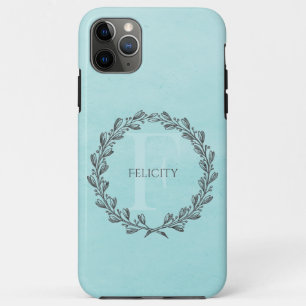 Elegant Wreath Monogram BLAUWGROEN iPhone 11 Pro Max Hoesje