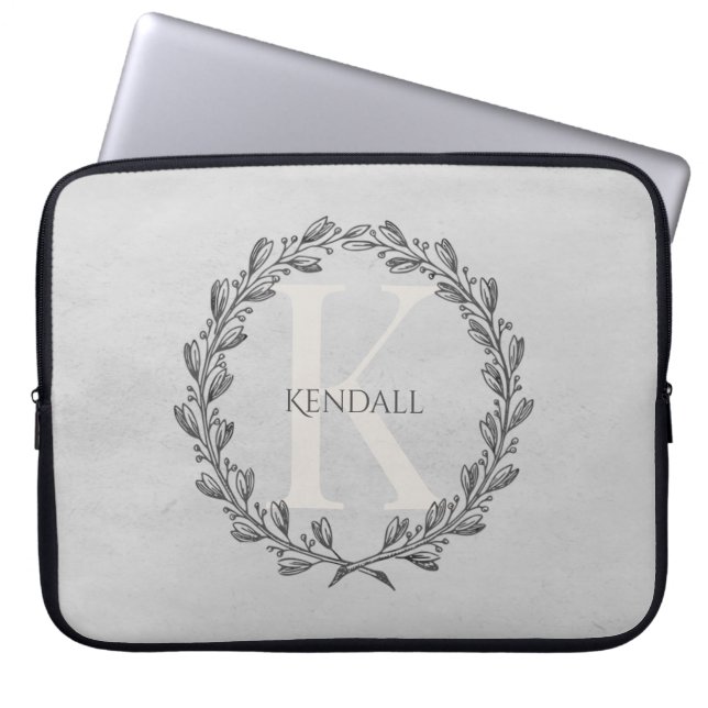 Elegant Wreath Monogram | Grijs Laptop Sleeve (Voorkant)