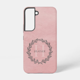 Elegant Wreath Monogram   Roze Samsung Galaxy Hoesje