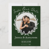 Elegant Wreath Photo Lijst | Emerald Green Save The Date (Voorkant)