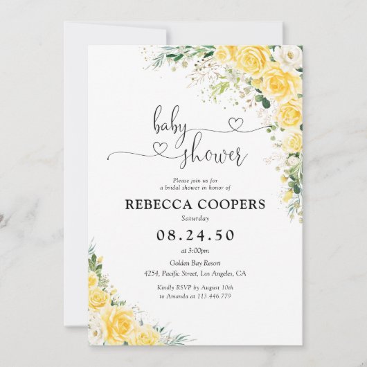 Elegant Yellow Baby Shower Invitation (Devant)