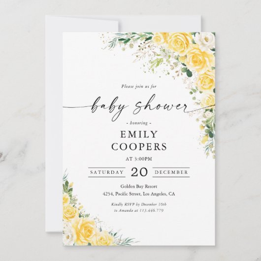 Elegant Yellow Baby Shower Invitation (Devant)