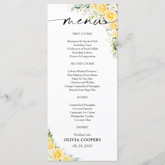 Elegant Yellow Baby Shower Menu (Voorkant)