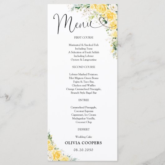 Elegant Yellow Baby Shower  Menu (Voorkant)