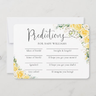 Elegant Yellow Baby Shower Predictions Card Kaart