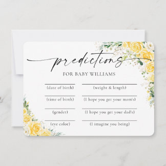 Elegant Yellow Baby Shower Predictions Card Kaart