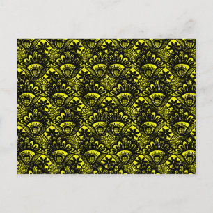 Elegant Yellow Black Damask Lace Pattern Briefkaart