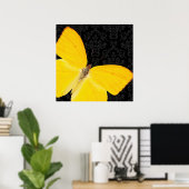 Elegant Yellow Butterfly Black Damask Poster (Thuiskantoor)