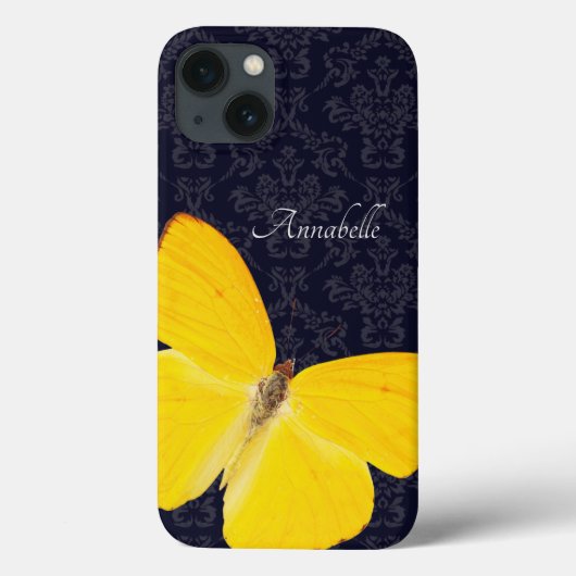 Elegant Yellow Butterfly Black Damask voeg naam to Case-Mate iPhone Case (Achterkant)