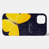 Elegant Yellow Butterfly Black Damask voeg naam to Case-Mate iPhone Case (Achterkant (horizontaal))