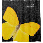 Elegant Yellow Butterfly Black Damask voeg naam to Douchegordijn (Voorkant)
